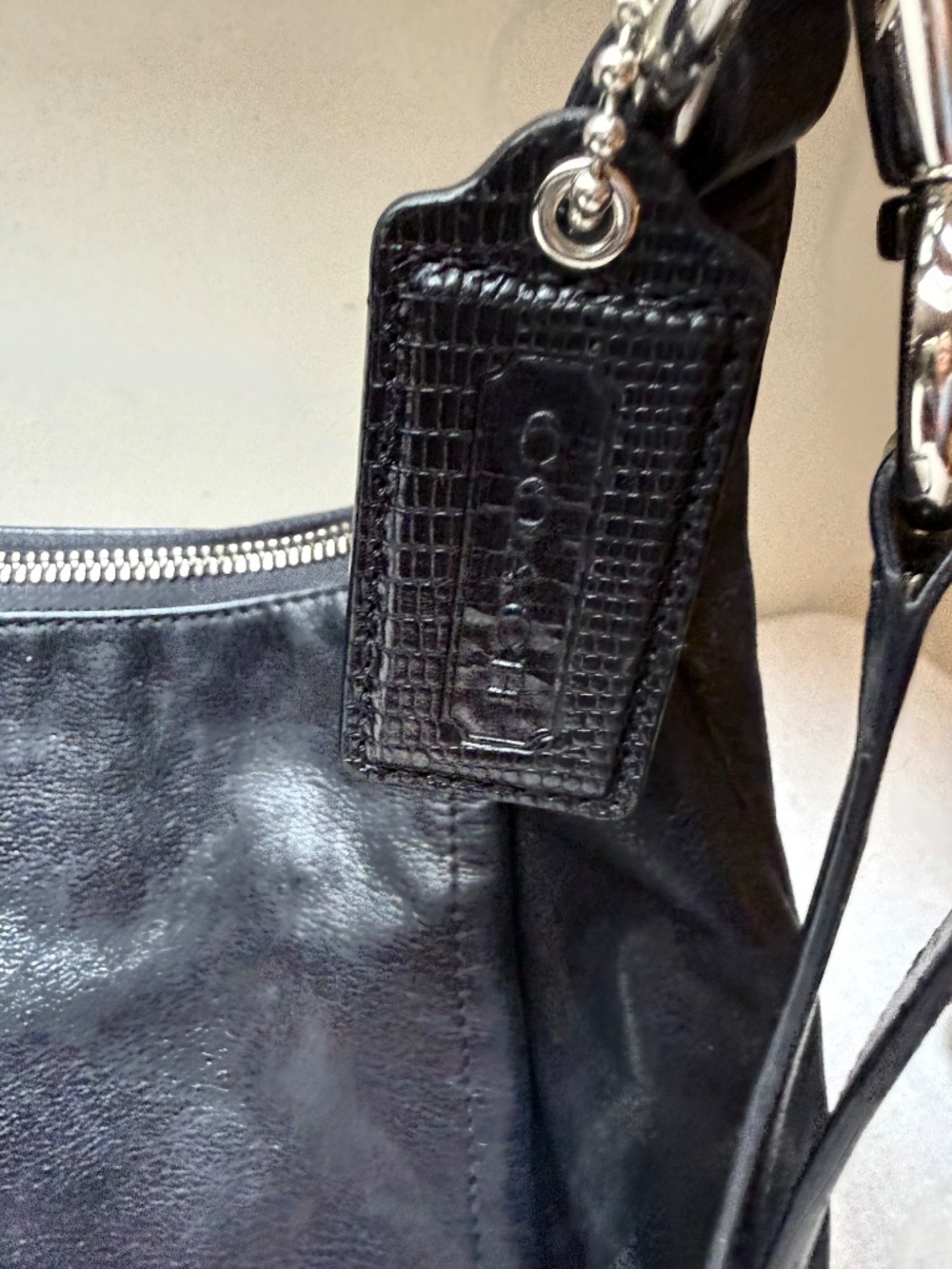 Coach Kristin Black Leather Hobo Bag Purse Handbag With Silver Trim - Picture 6 of 9